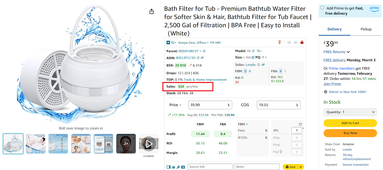 This is estimated sales based on BSR. Currently, your potential sales based on BSR is 324 units/month.