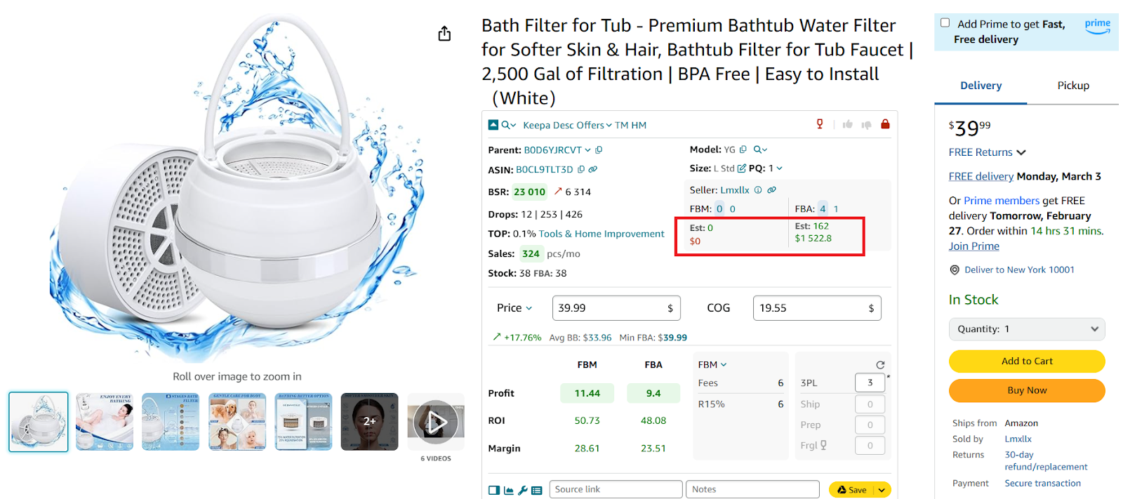 Seller Assistant Extension helps you estimate how many products you can sell if you become one more seller on the listing, with its Sales Estimator. The figure appears in the Est field.