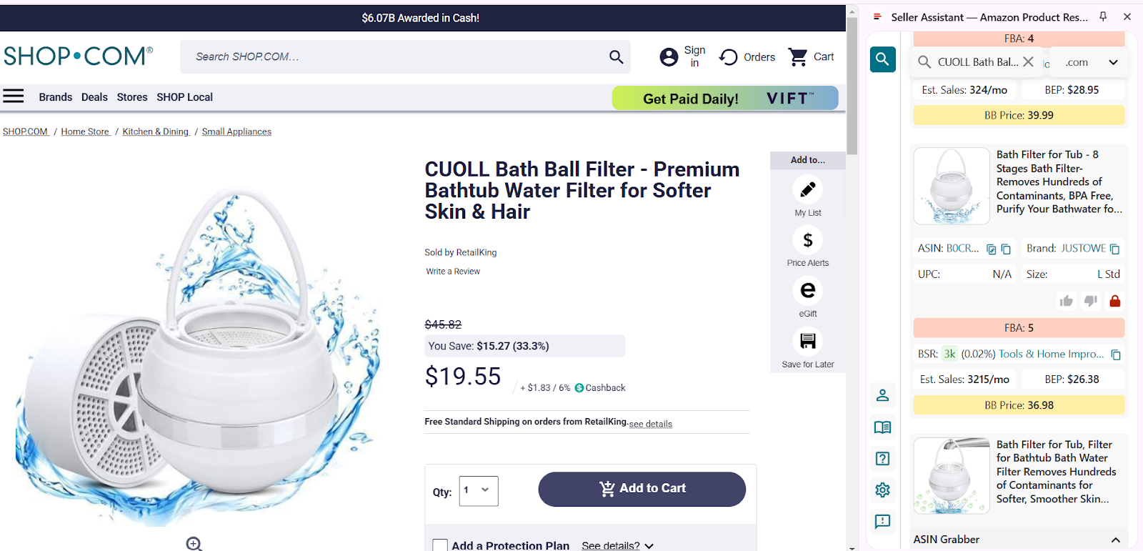 Open a product page on your supplier website and activate Side Panel View 
