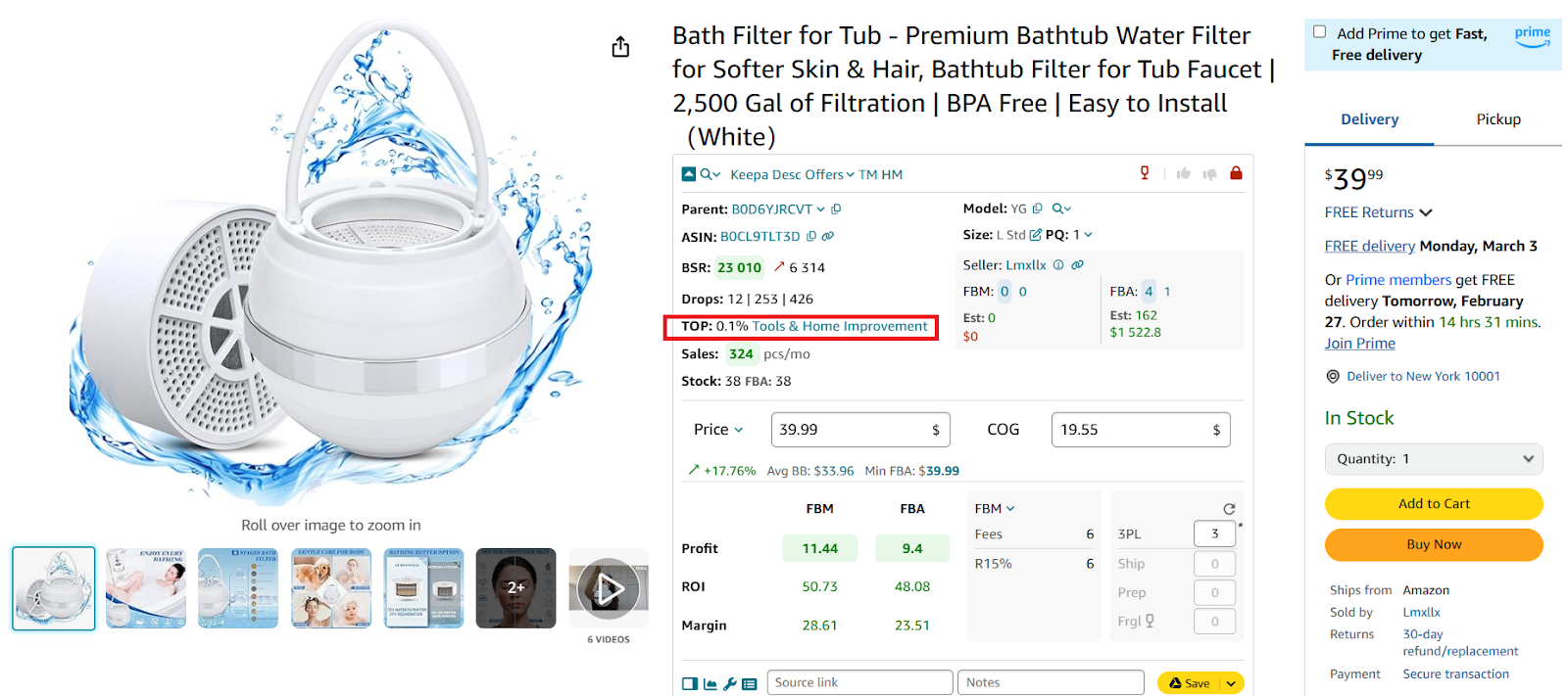 It shows how fast the product sells (sales velocity). A good velocity is less than 0,5%/ Our product sells fast because Top is 0.09%