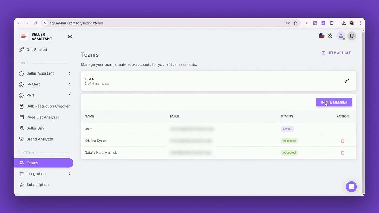Seller Assistant’s Virtual Assistant Account