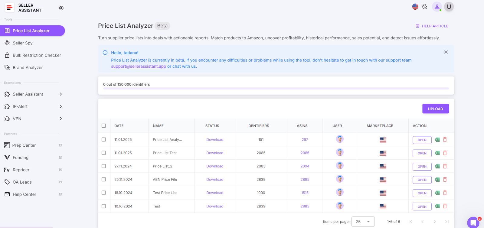 Log in to your Seller Assistant account and navigate to the Price List Analyzer tool.