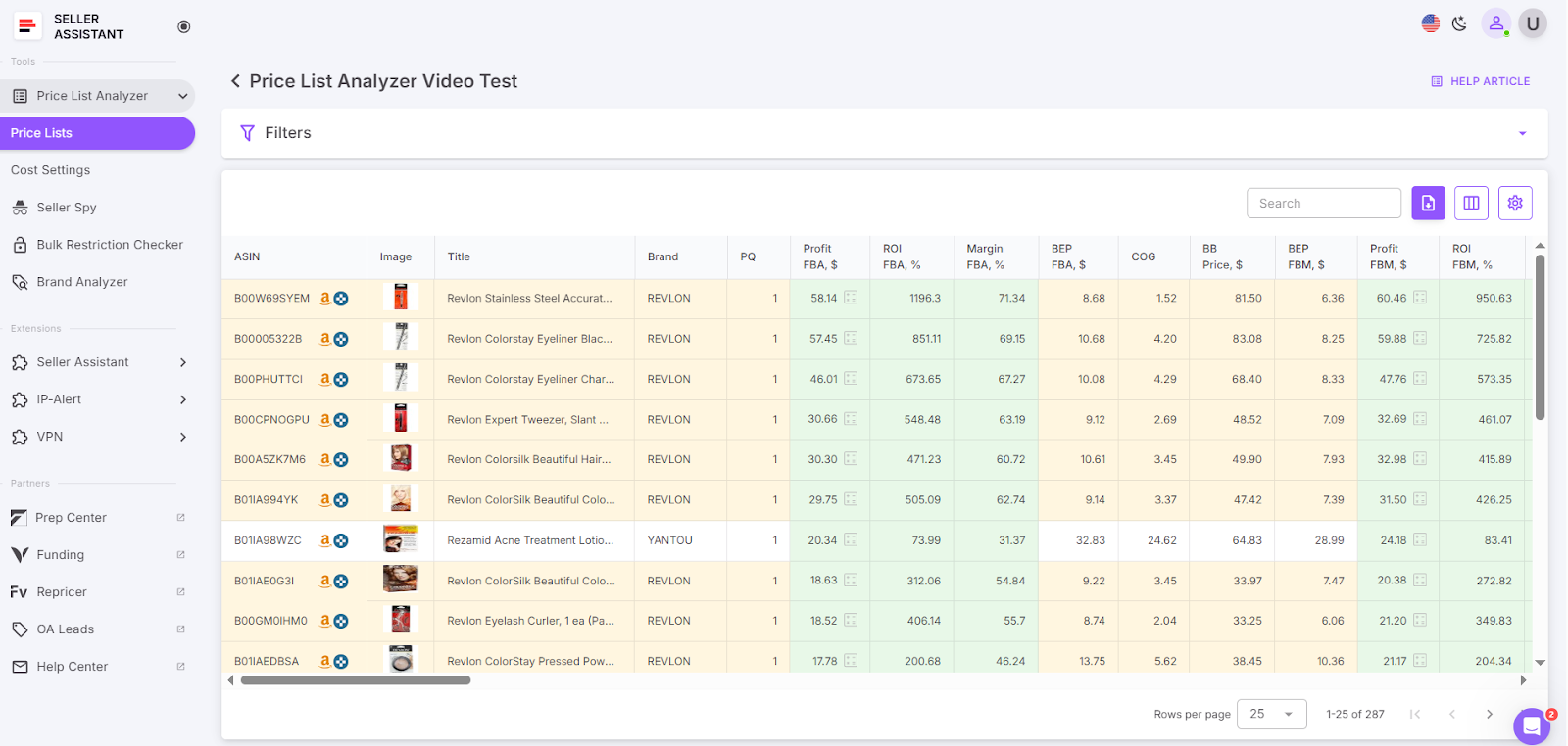 Get the UI table with key product metrics