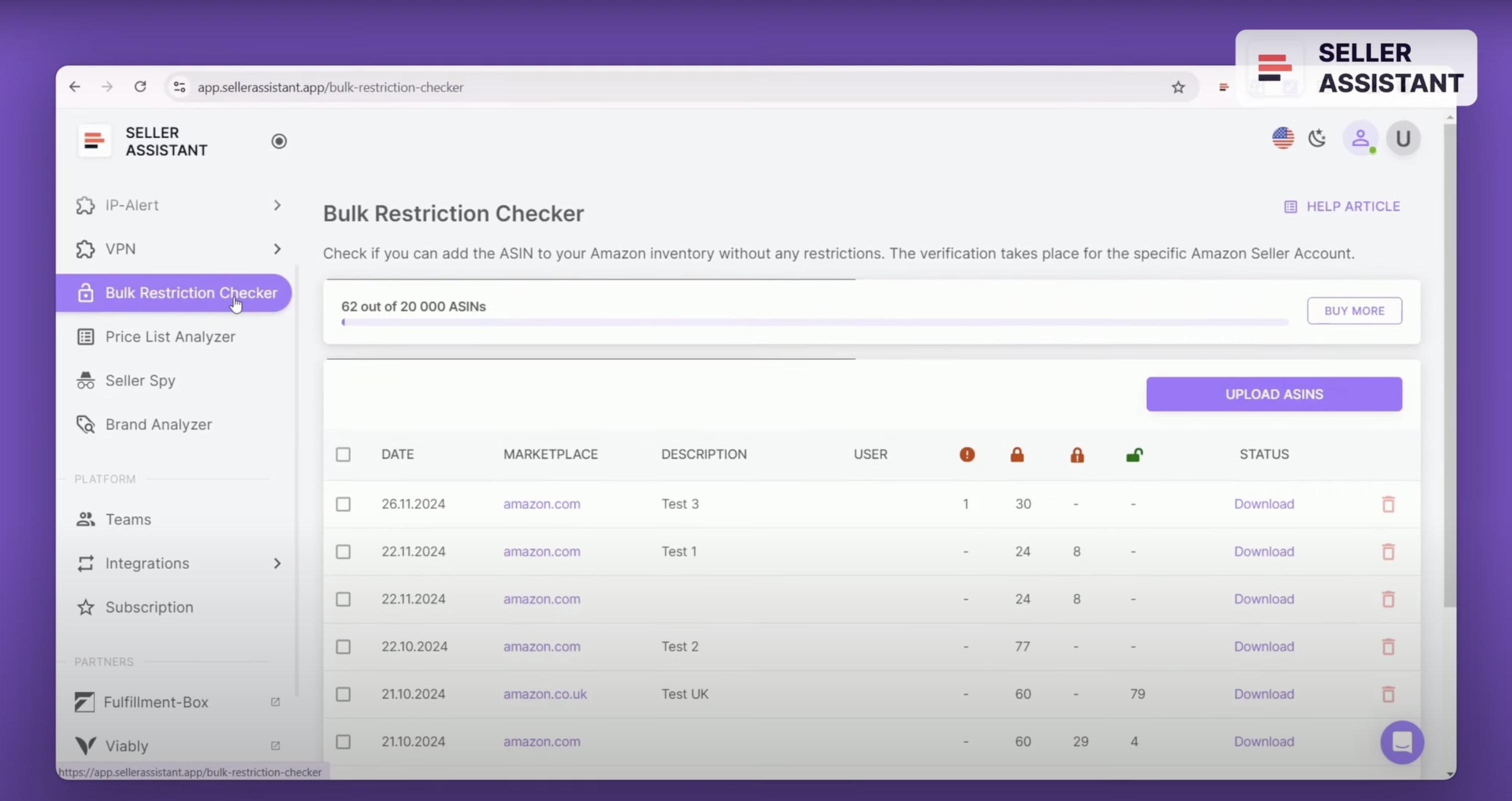 Seller Assistant’s Bulk Restrictions Checker