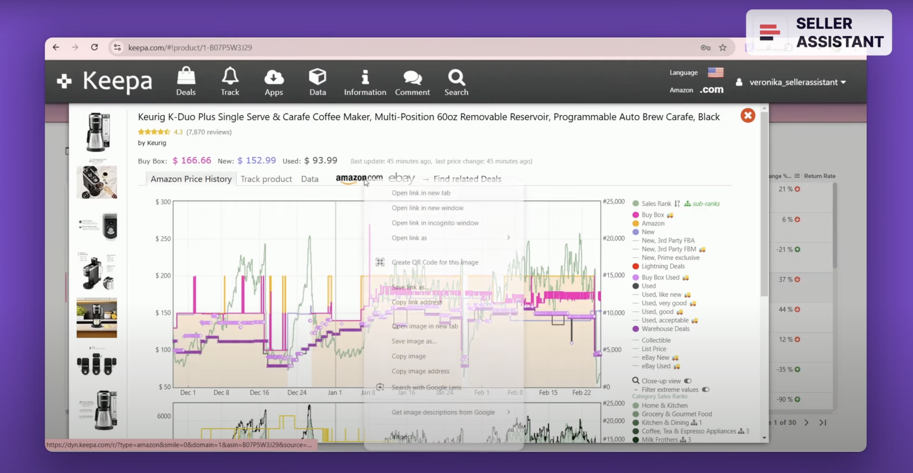 Open the products found by Keepa and research them using Seller Assistant.