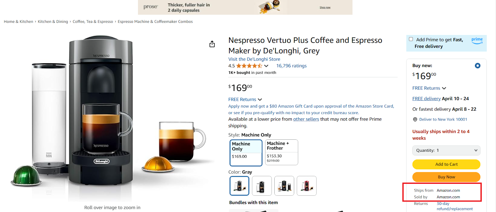 Amazon lists 1P products under the “Ships from and sold by Amazon.com” label