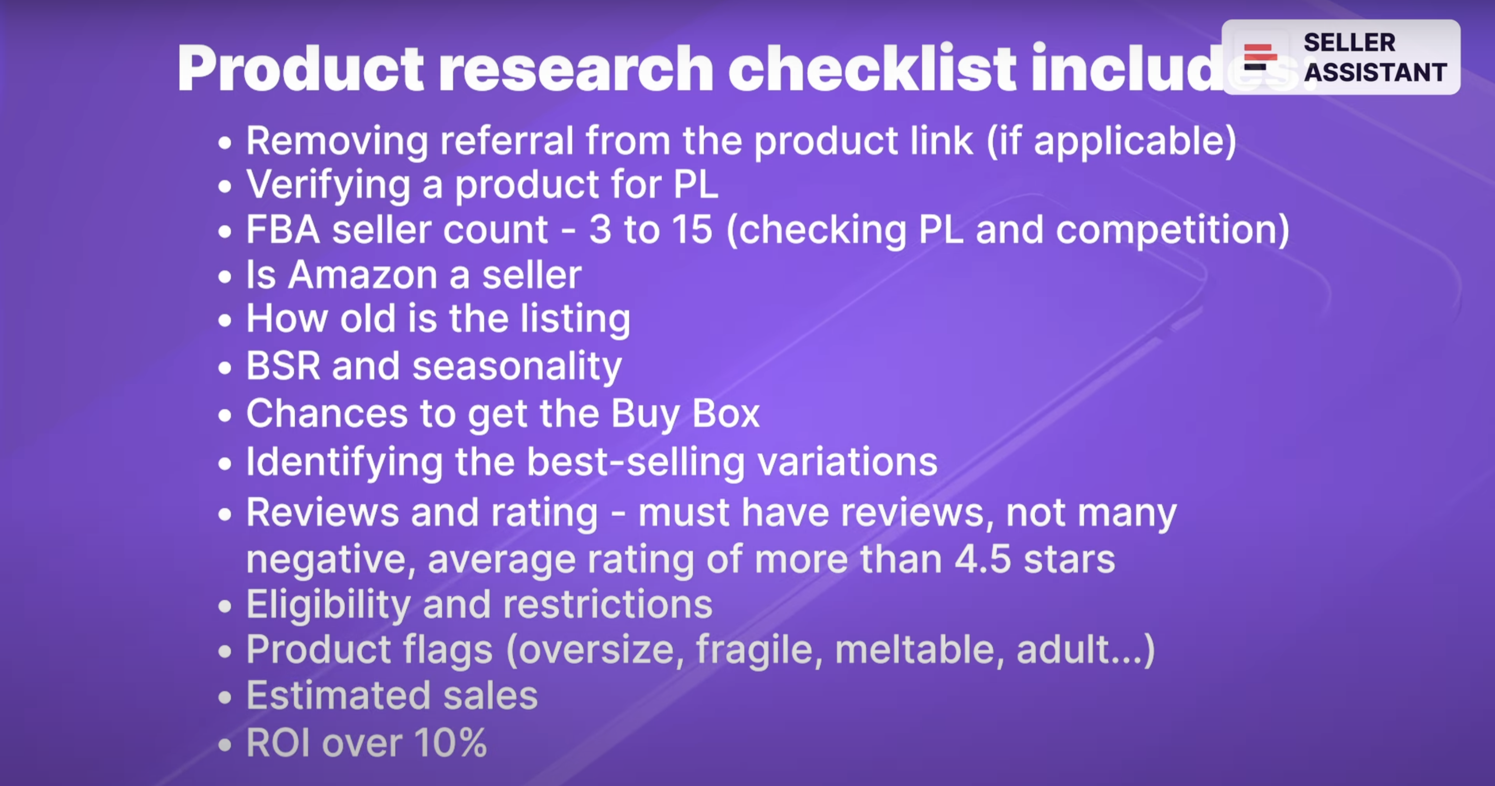 Product research checklist includes: