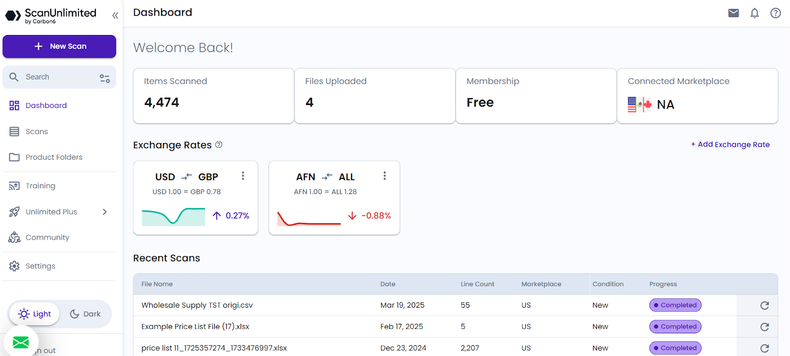Scan Unlimited dashboard