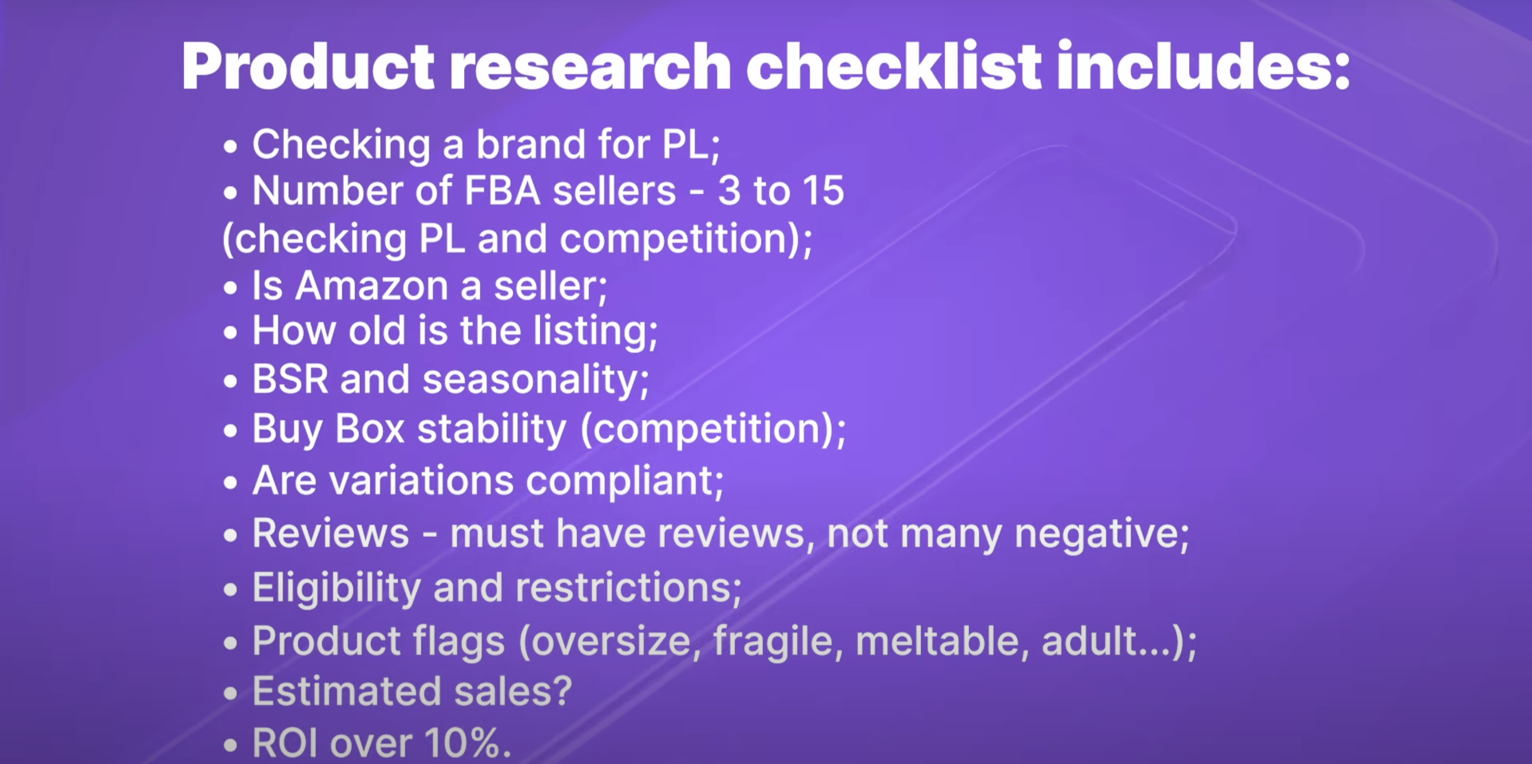 Product research checklist includes:
