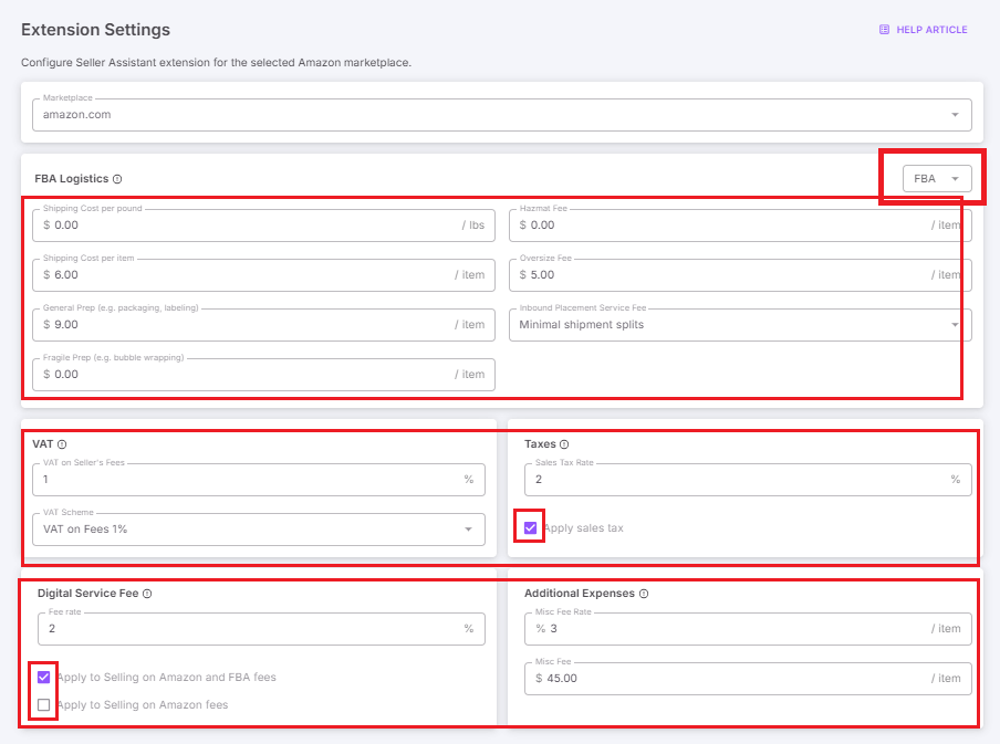 To configure logistics costs, go to Seller Assistant /> Extension settings, and add settings