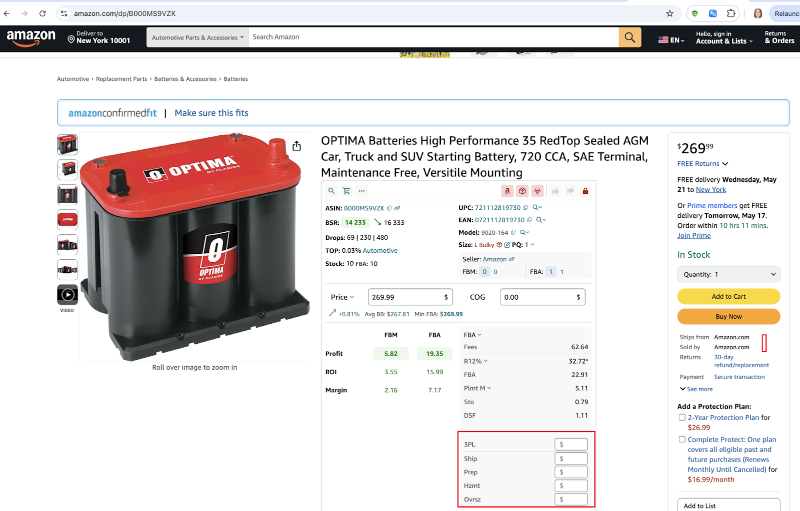 include 3PL, shipping costs, prep center fees, hazmat, oversized fees, and additional expenses (if applicable).