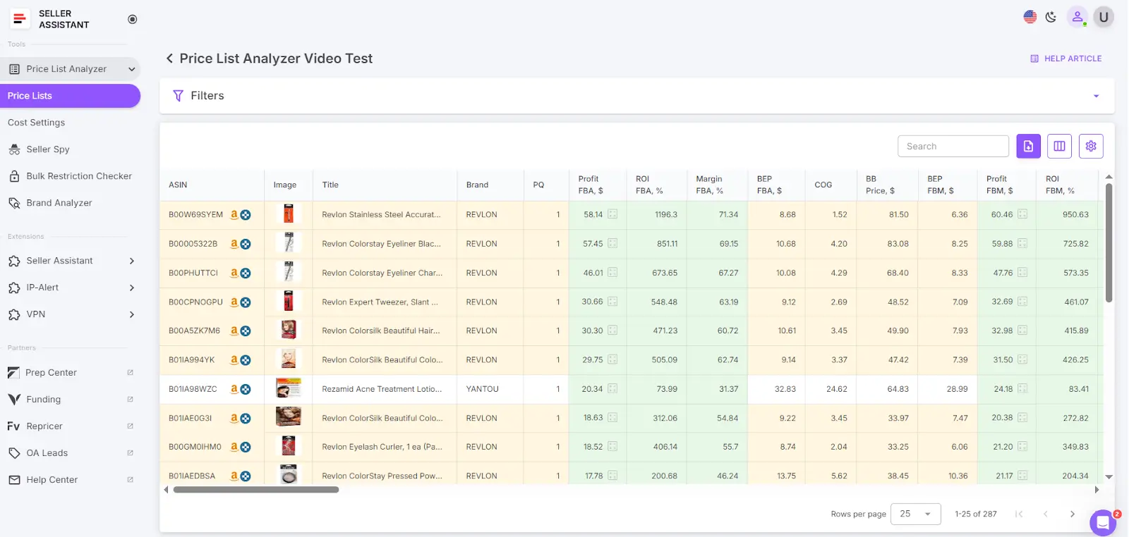 Get the UI table with key product metrics