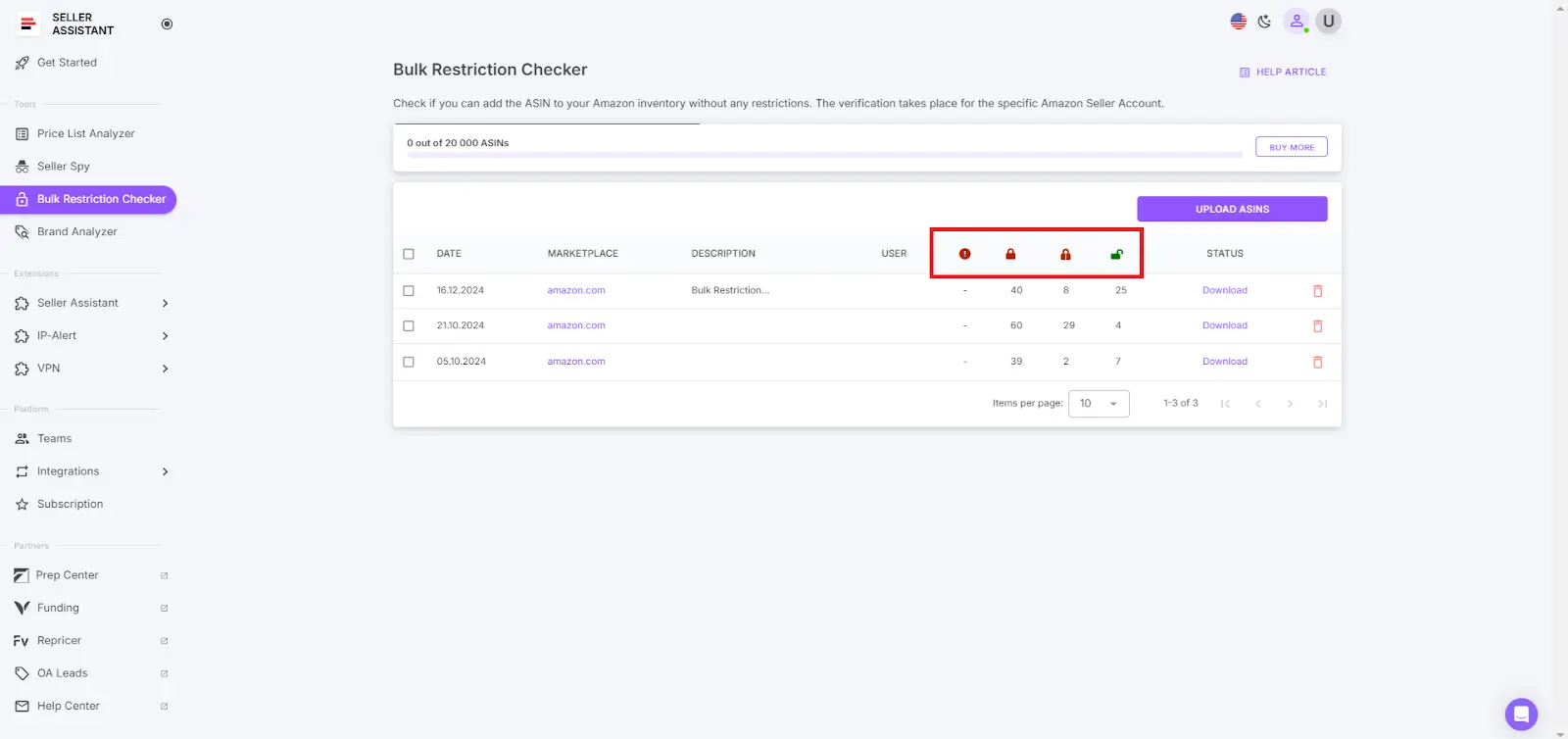 Seller Assistant’s Bulk Restrictions Checker