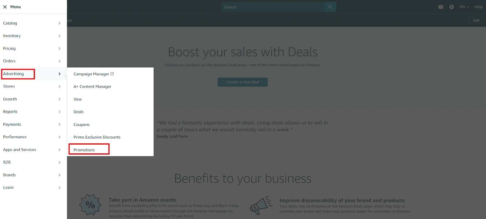 Submit Promotions via Seller Central under Advertising /> Promotions.