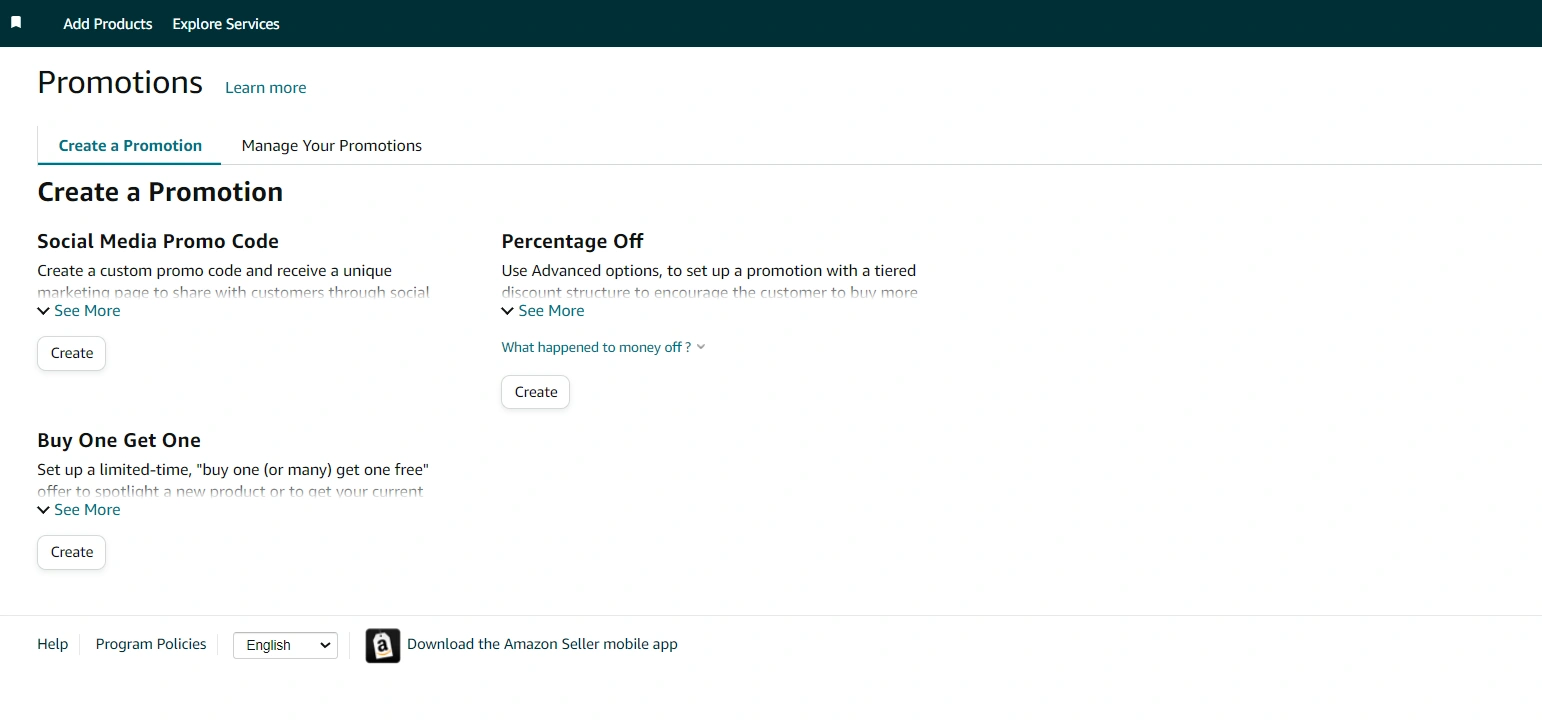 Select the type of promotion, and configure it.