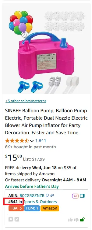 Quick View shows the product’s BSR within its category.