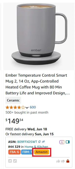Quick View adds an orange "Amazon" label if Amazon itself sells the product