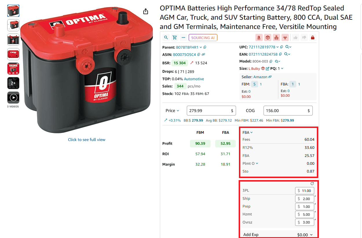FBM and FBA Calculator shows all Amazon FBA and FBM fees
