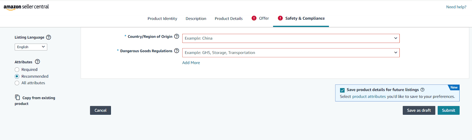 Add safety and compliance documents, if necessary, click ‘Submit,’ and wait until Amazon publishes your listing.