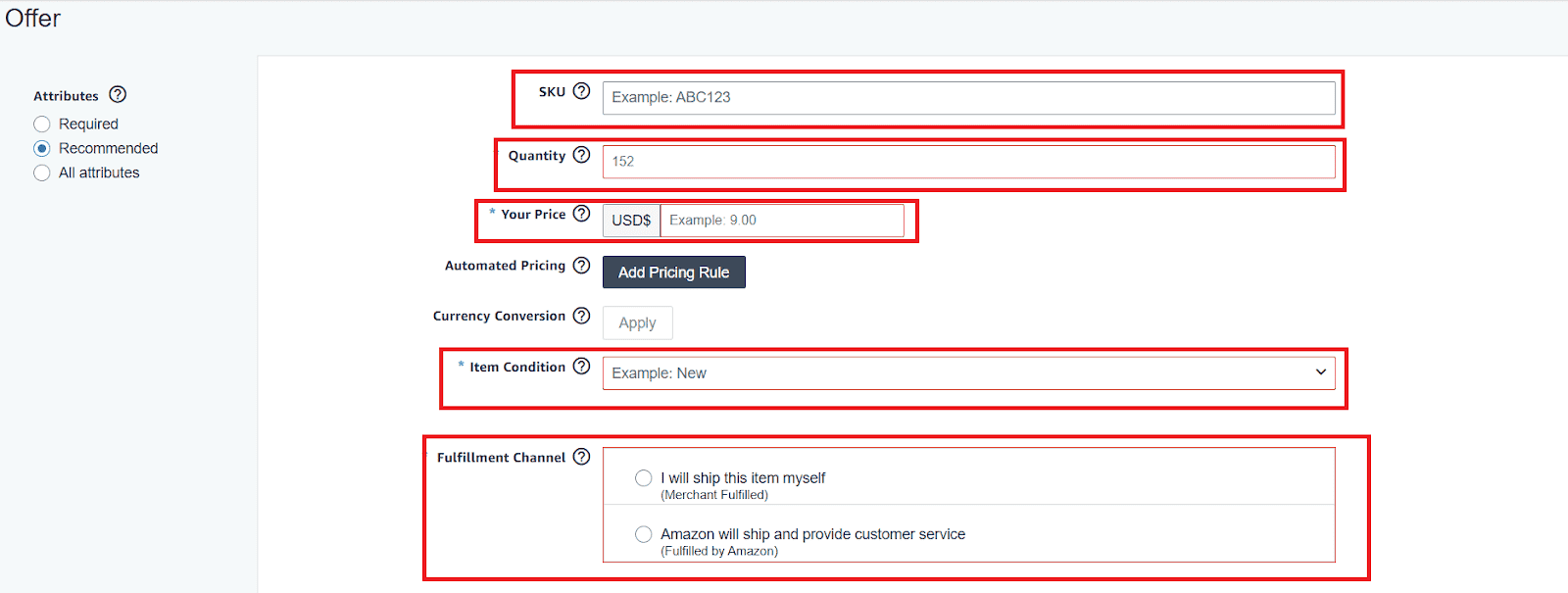Create your offer by filling in all necessary fields