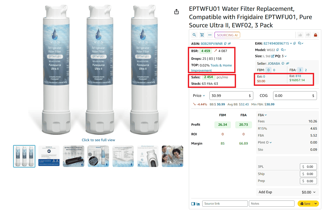 Check how well the product sells