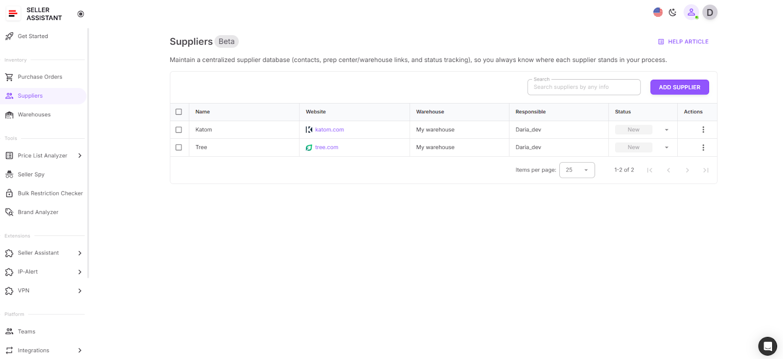 Base de datos de proveedores