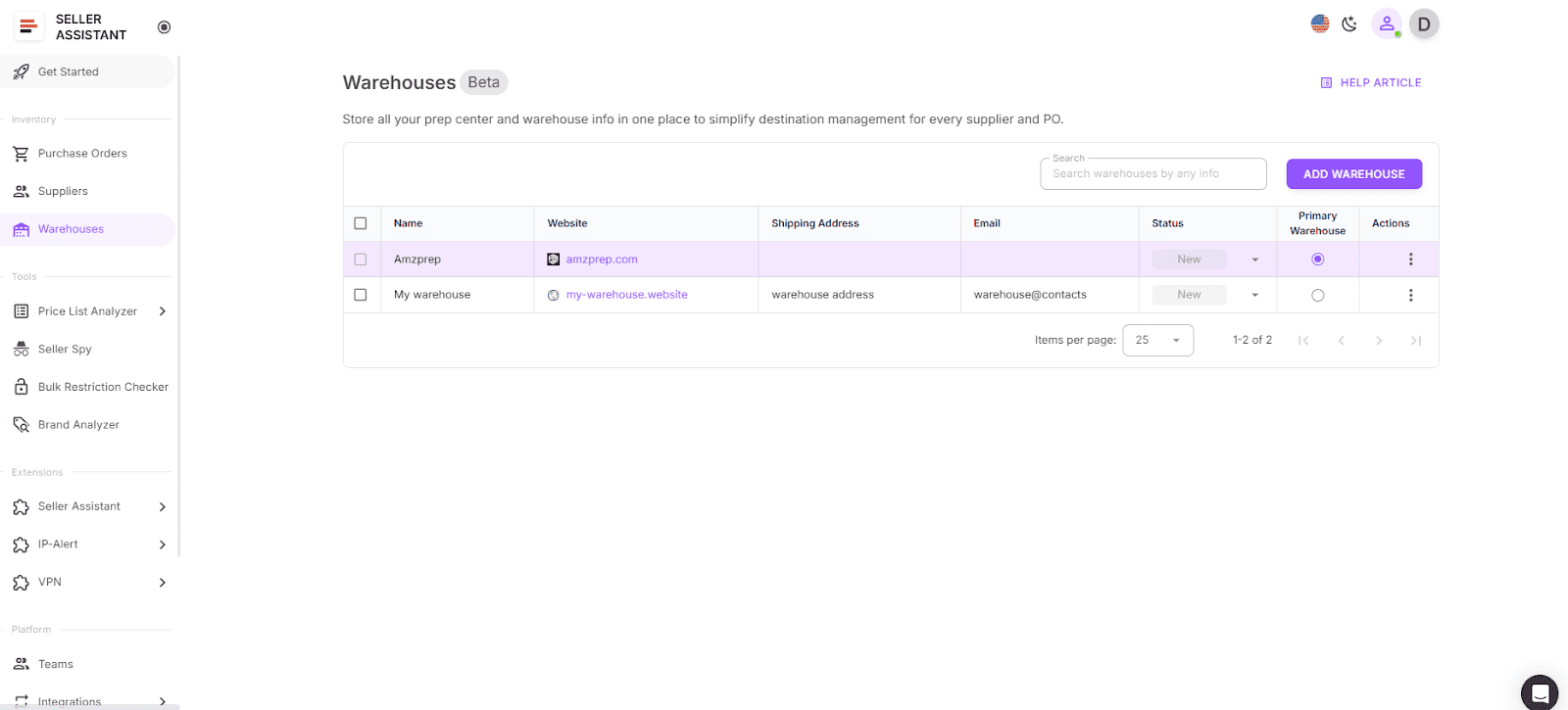 Base de datos de almacenes