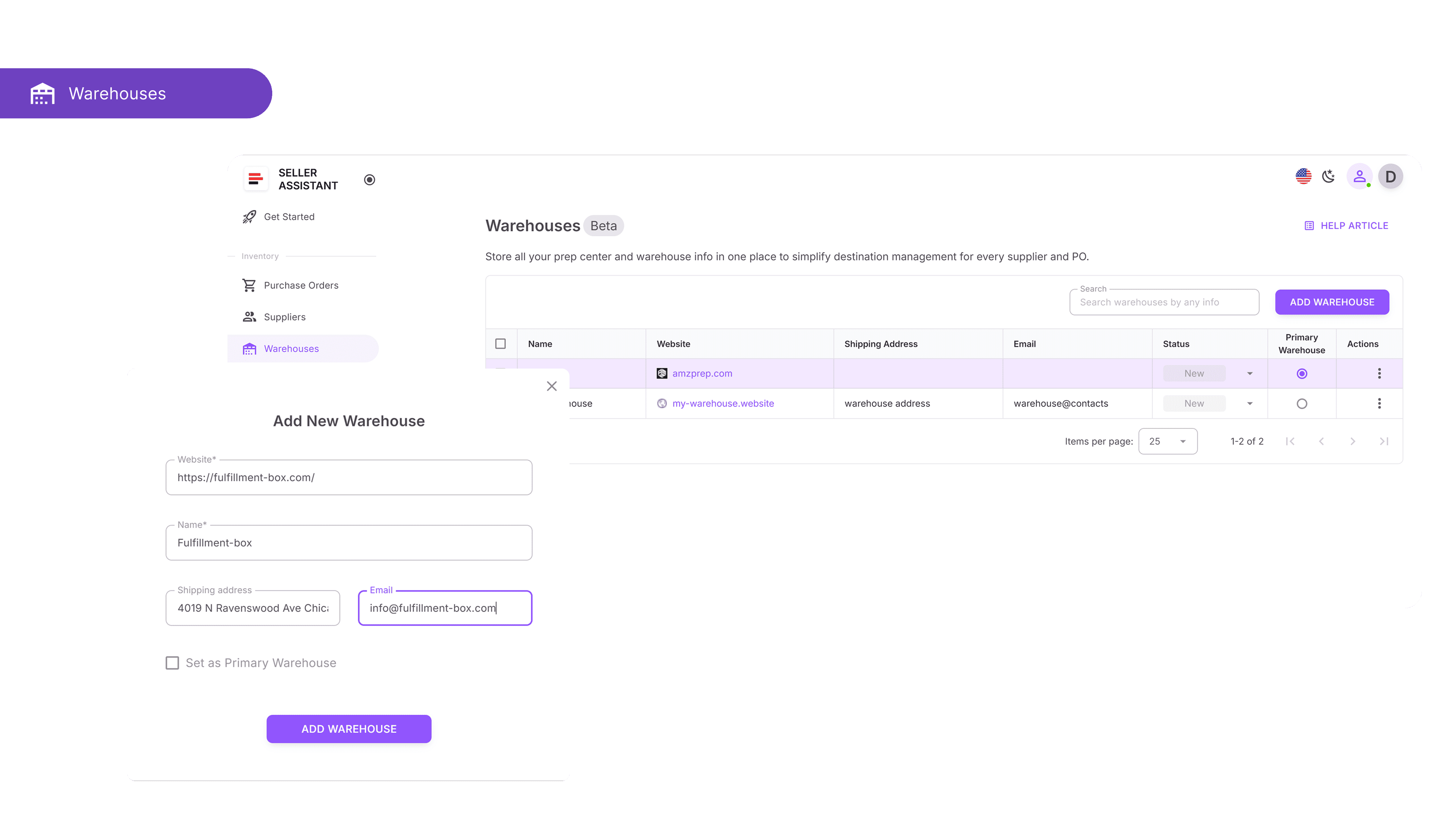 Step 5. Assign warehouse