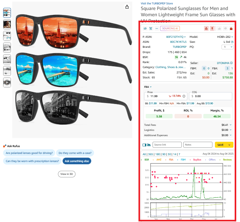 Seller Assistant Extension on the Amazon product pages