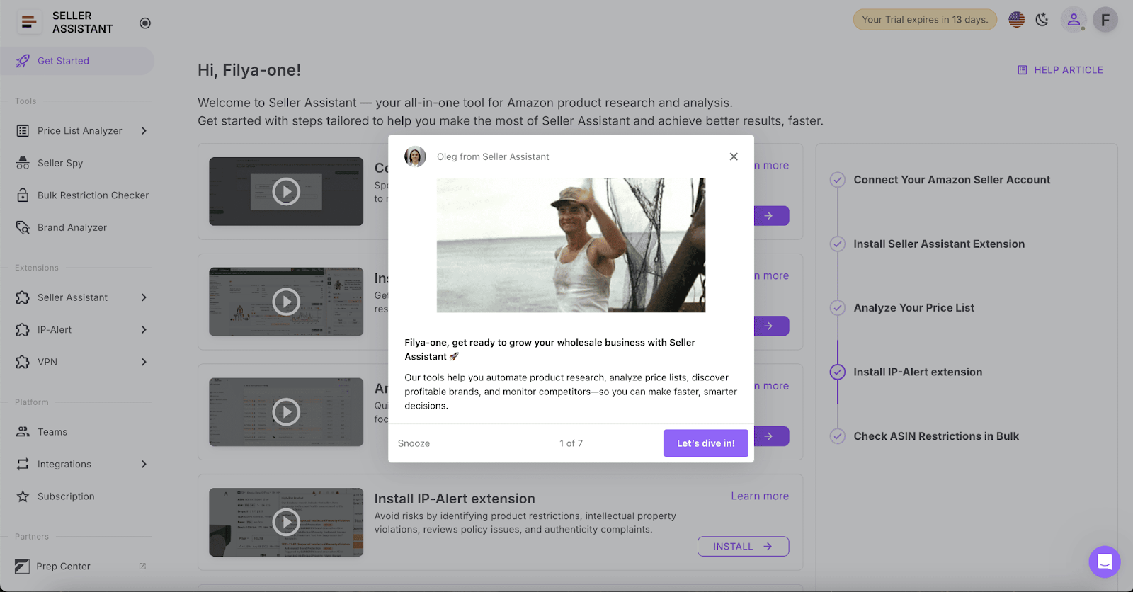 Follow the onboarding steps