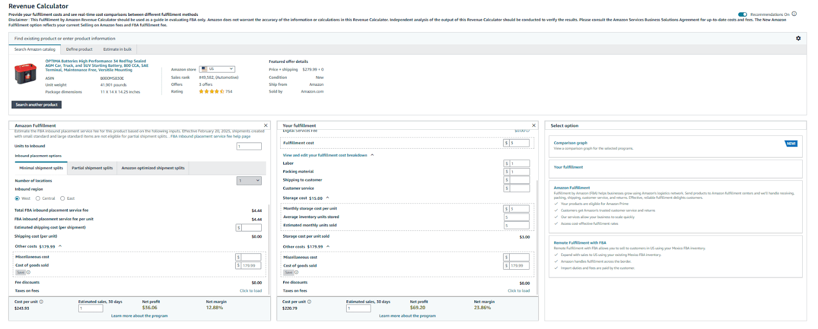 Amazon FBA Revenue calculator