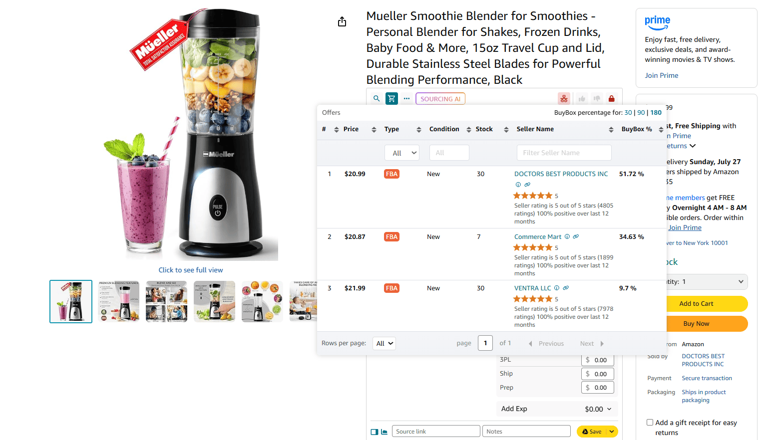 Offers is the extension’s feature that allows to research all seller offers of a product