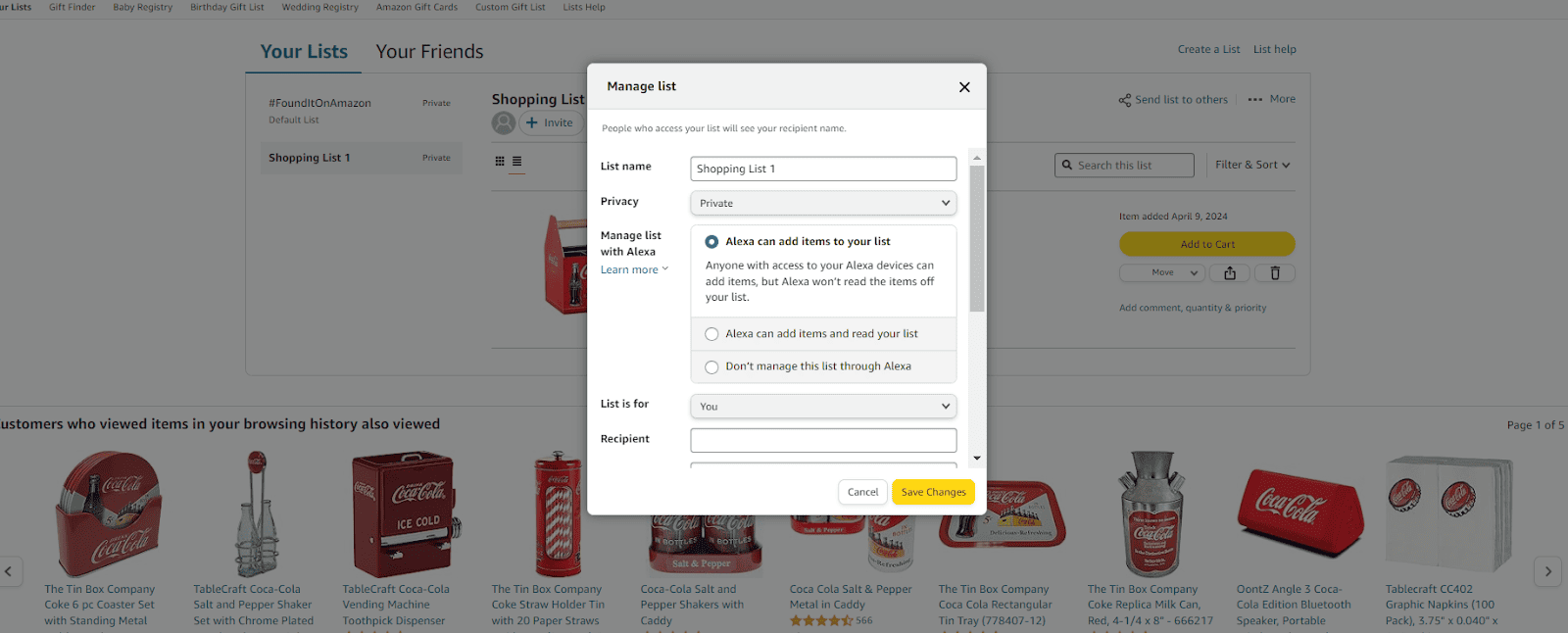 Choose "Manage List," and you will see a pop-up window.