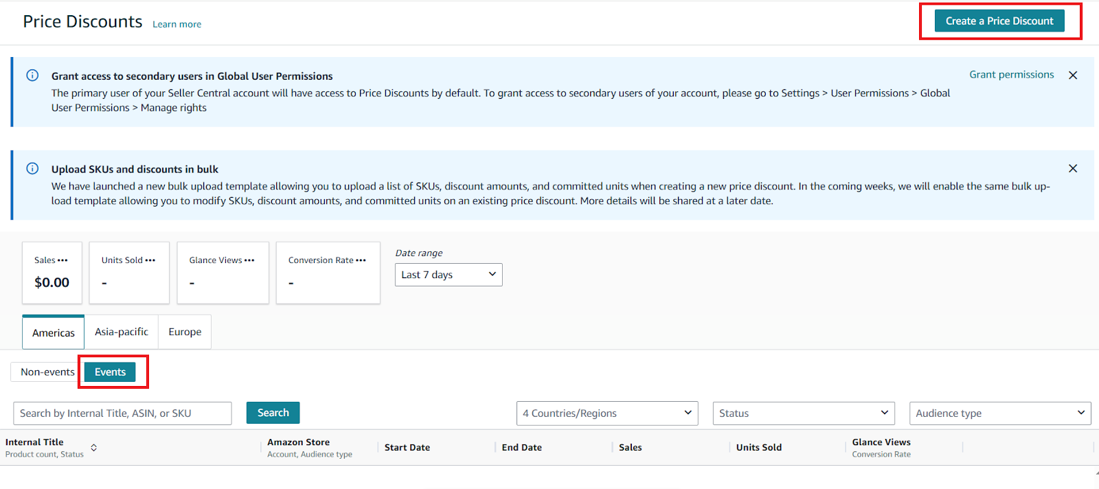 Choose your event from the dropdown, then click Create discount and set the audience and campaign.