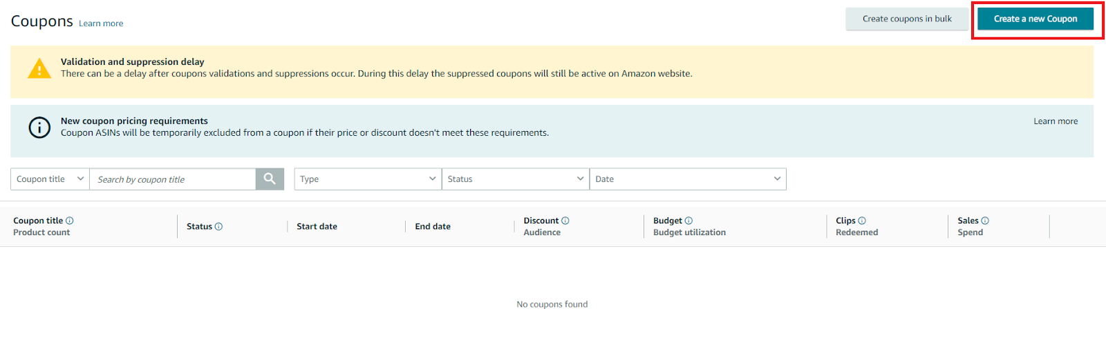 Click "Create a new coupon" and configure the terms.