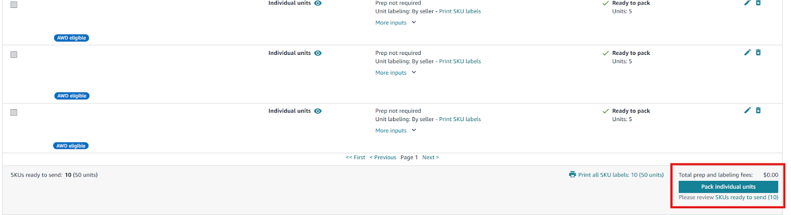 Выберите способ упаковки товаров