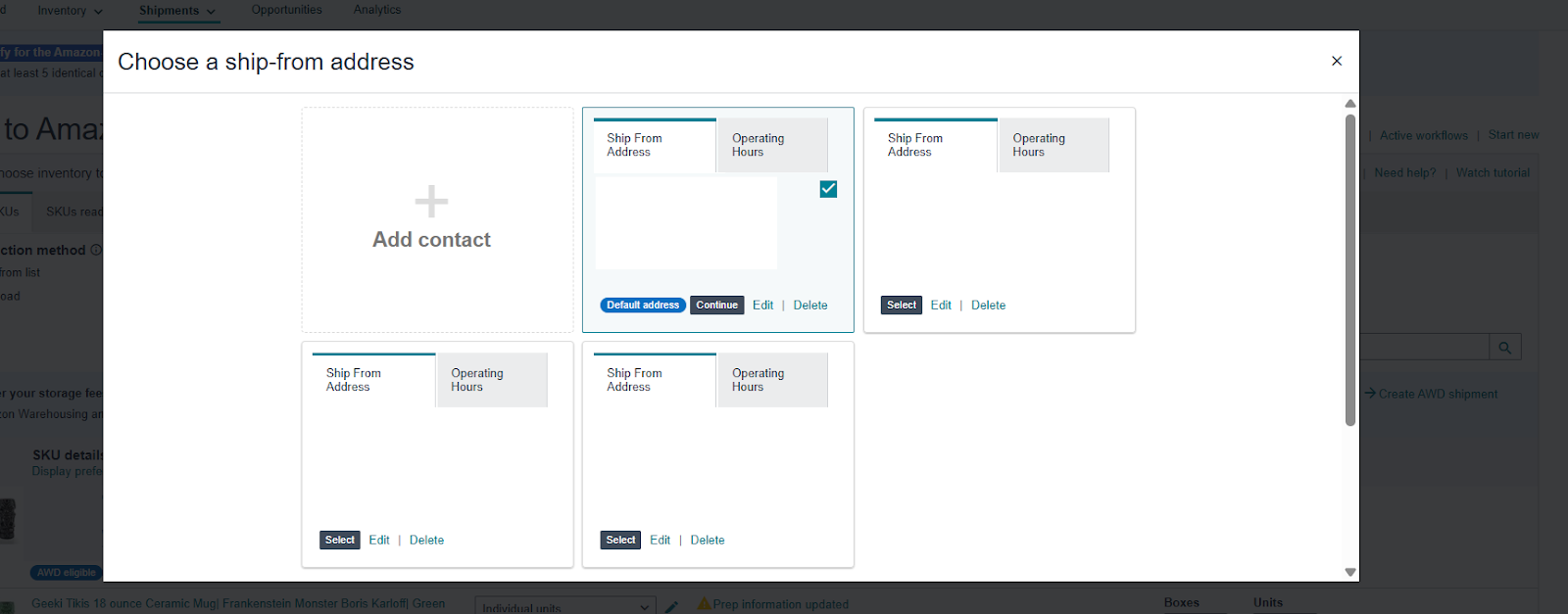 выберите "Отправить с другого адреса" чтобы добавить другой адрес отправления