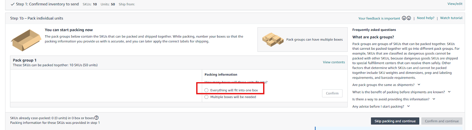 Укажите, как упакованы ваши товары: Все поместится в одну коробку