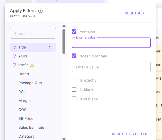 в текстовых и ID фильтрах используйте «содержит», «не содержит», «точно соответствует» или «пусто»