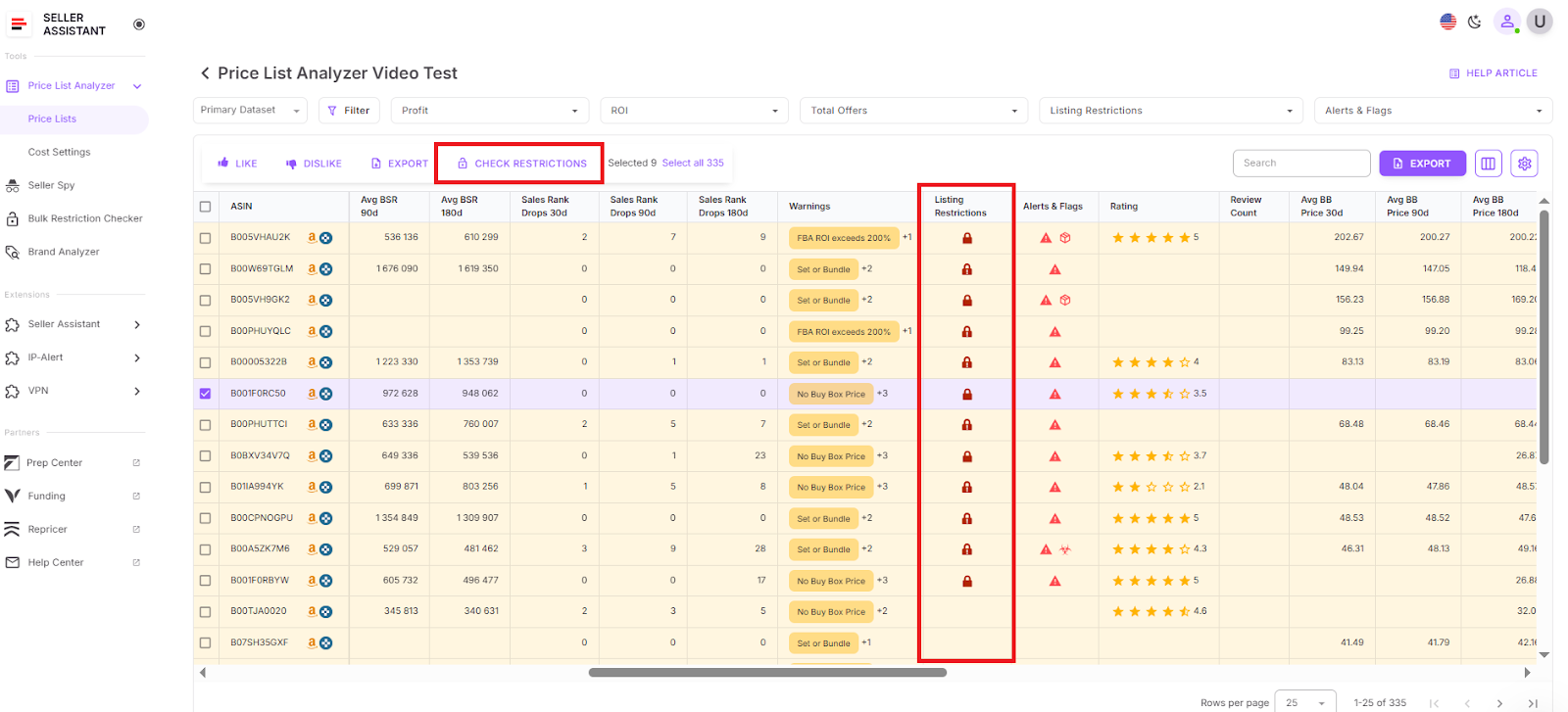 Проверьте ограничения на товары