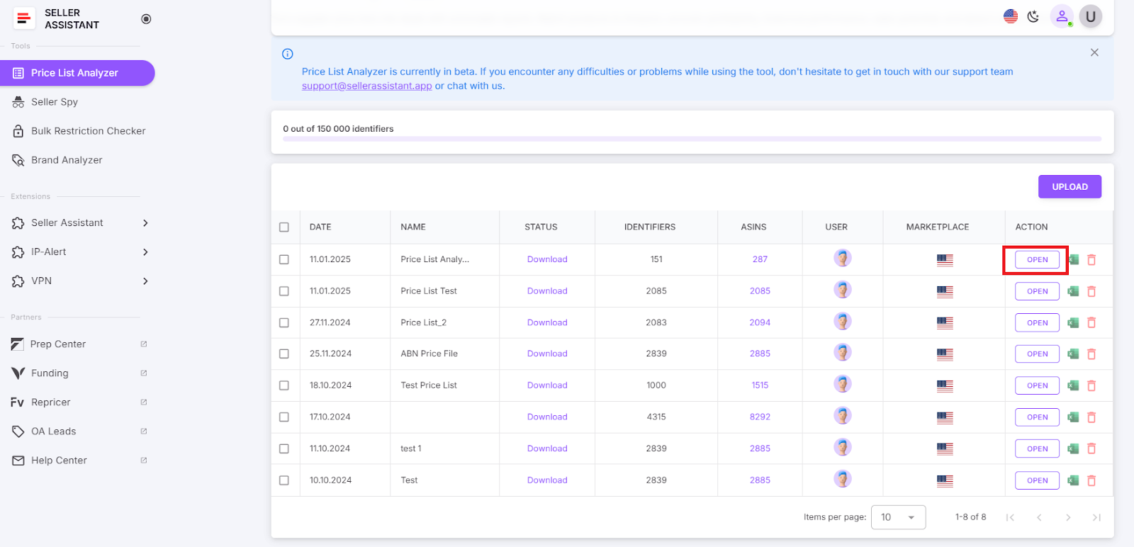 Найдите и откройте обработанный прайс-лист в вашем аккаунте Seller Assistant.