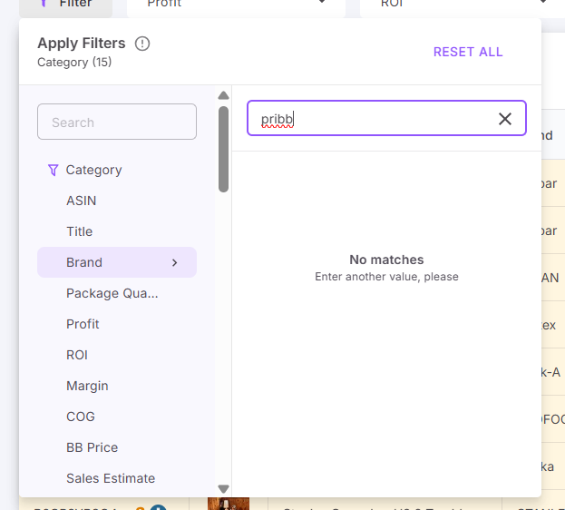 Выберите бренды через поиск