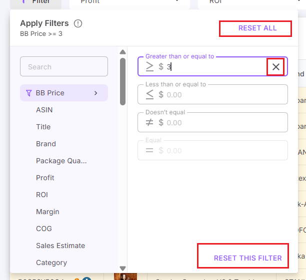 Чтобы сбросить фильтры, нажмите «Сбросить все», чтобы удалить все фильтры, или сбросьте конкретный фильтр, используя «X» рядом с его полем.