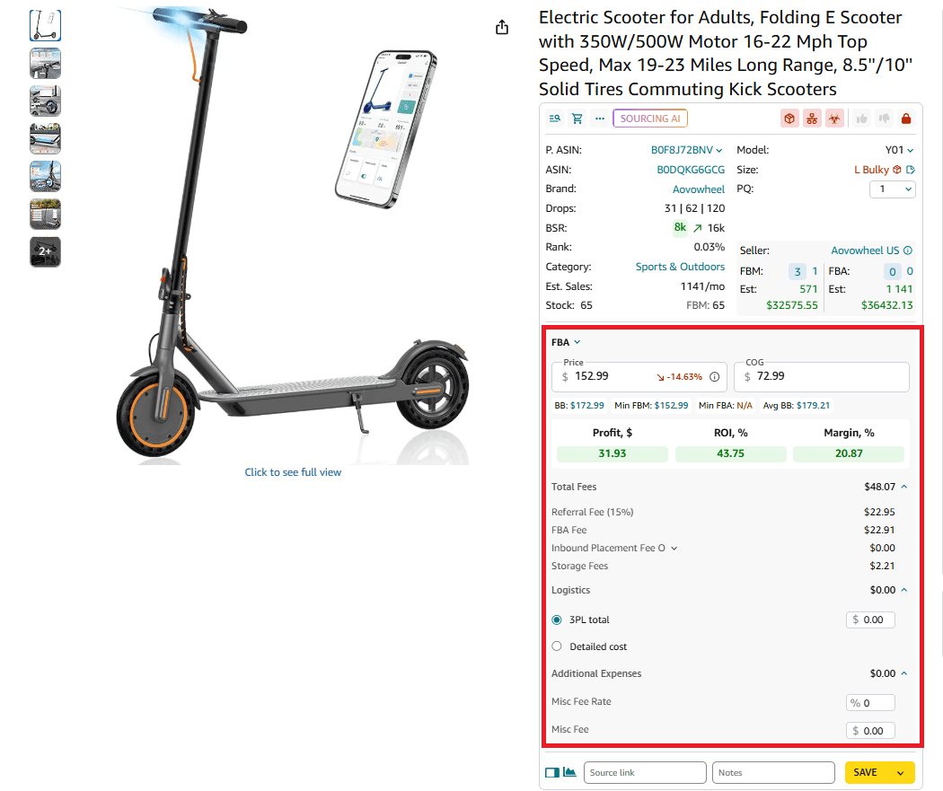 FBM and FBA Calculator data
