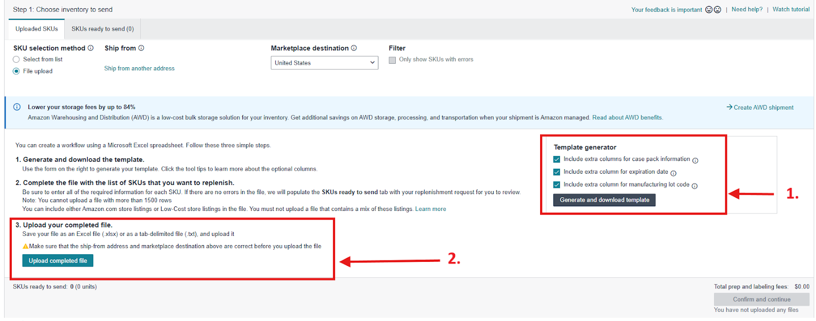 To add products to the shipment using a flat file choose the option File upload
