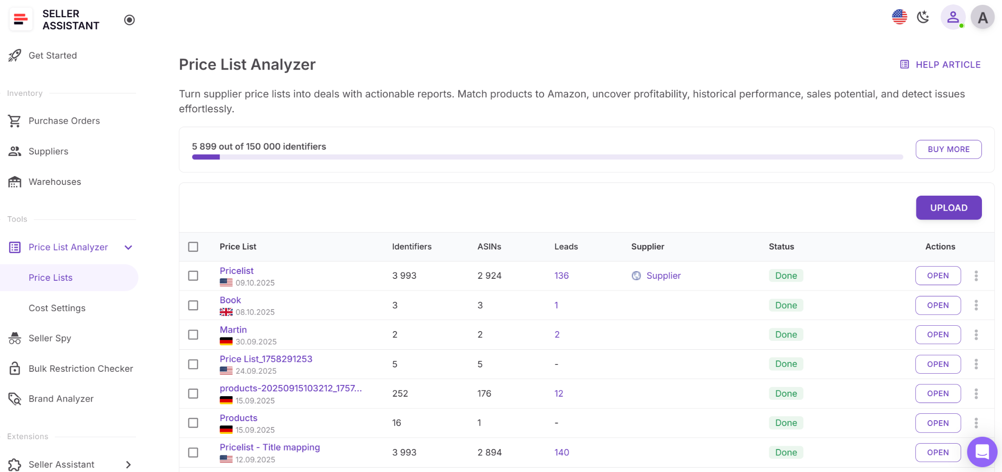 Upload your supplier price list