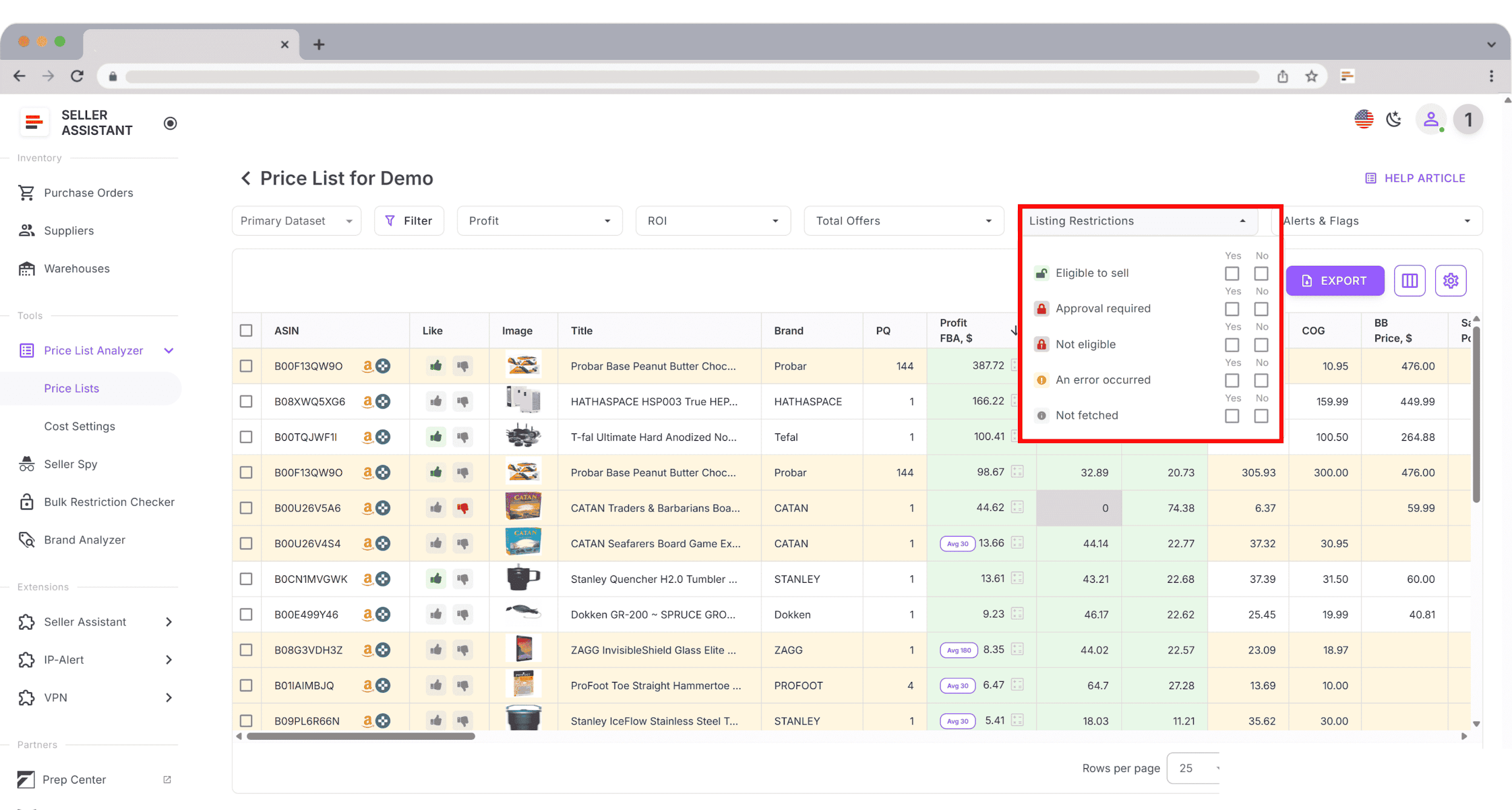 Filter products by restriction type
