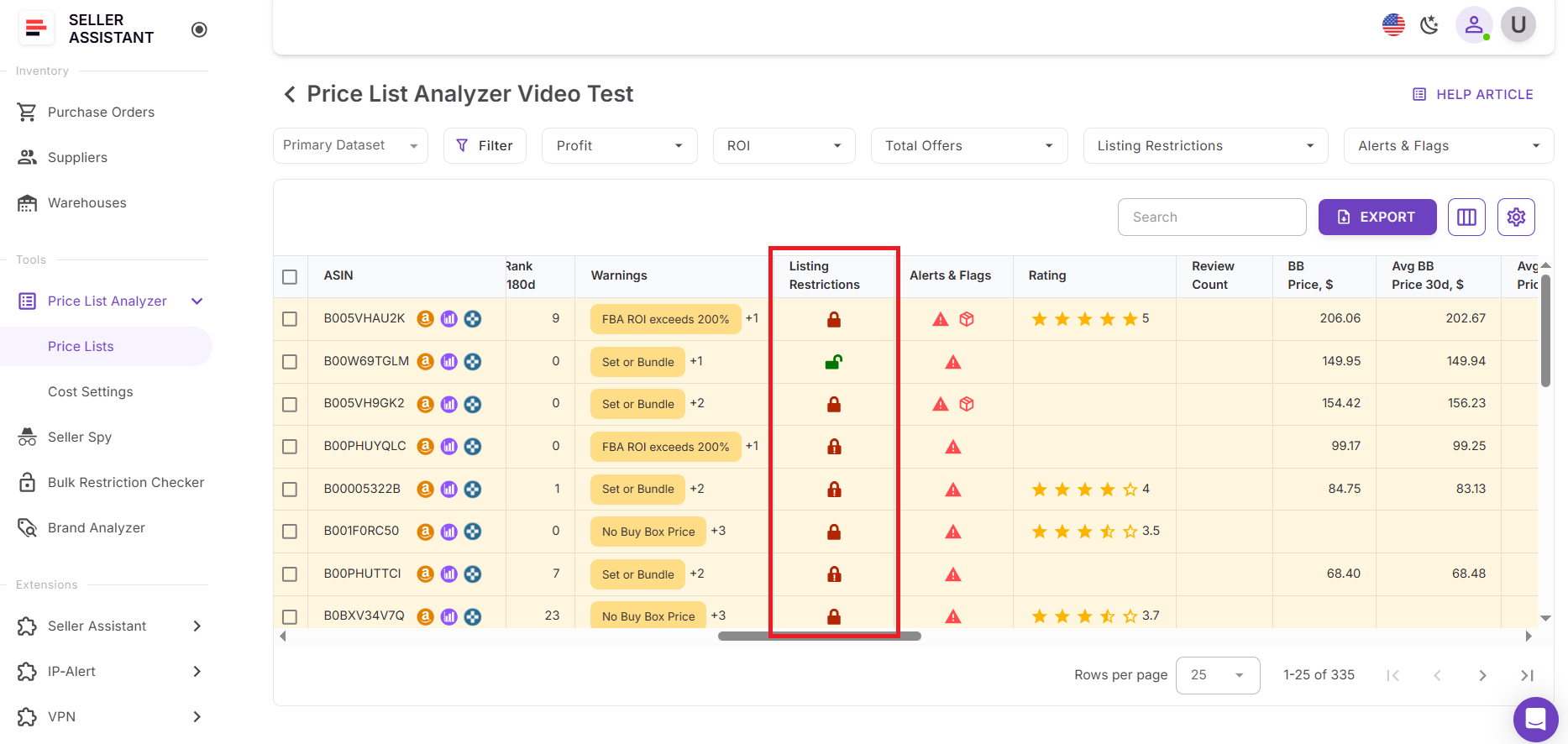 Locate the restrictions column
