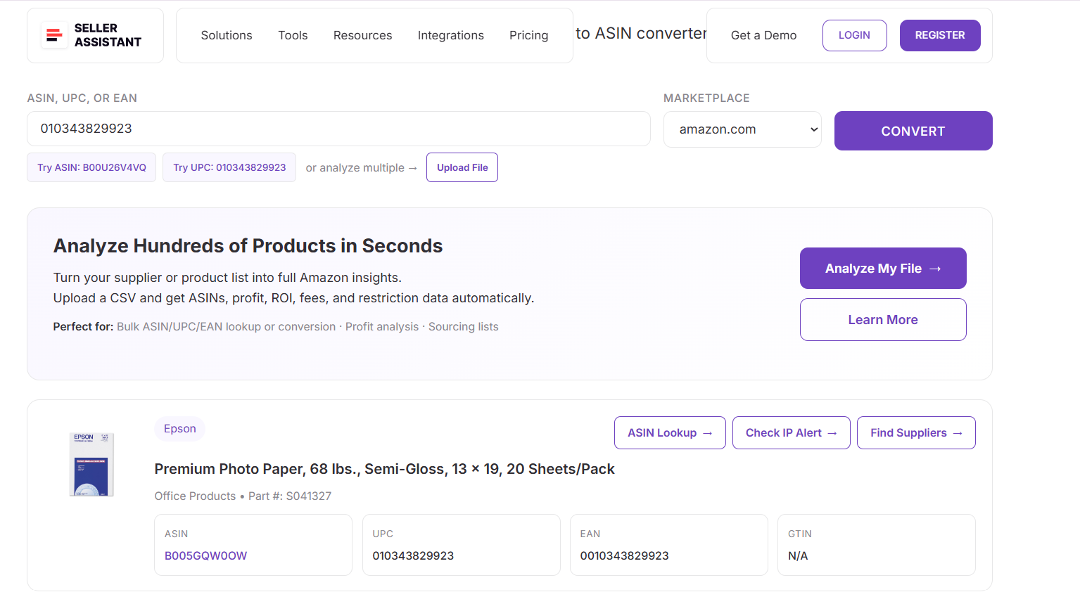 Review the matched ASIN and product data
