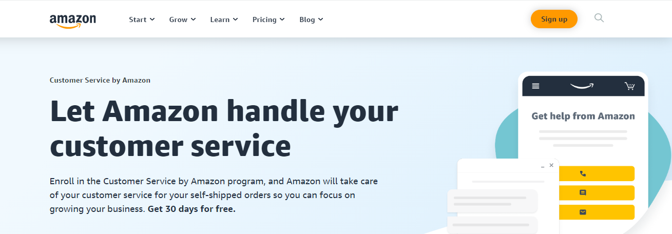 Página de Atención al cliente de Amazon